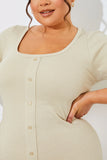 Ribbed Button Through Short Sleeve Midaxi Dress