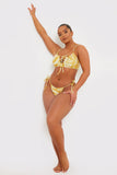 Scarf Print Tie Front Scoop Neck Bikini Top