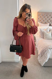 Channel Front Ruched Balloon Sleeve Shift Dress