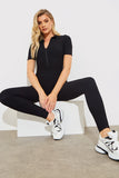 Built-In Bra Half Zip Short Sleeve Sculpt and Control Unitard