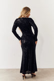 Black Sequin Long Sleeve Maxi Dress