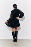 Black Dobby Belted Pleated Skater Mini Dress
