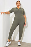 Built-In Bra Half Zip Short Sleeve Sculpt and Control Unitard