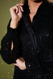 Black Sequin Oversized Shirt Dress