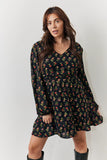 Black Rose Print Wrap Front Mini Skater Dress