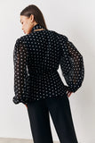 Black Polka Dot Tie Neck Blouse