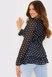Polka Dot Chiffon Frill Tie Blouse