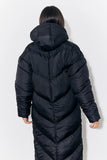 Black Hooded Longline Popper Puffer Coat